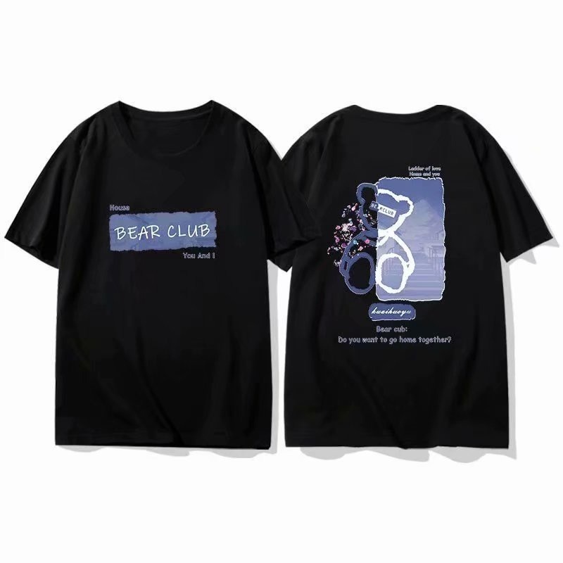 地下室-情侶短T恤 韓版小熊塗鴉印花五分袖寬鬆OVERSIZE短袖上衣【NL621280】-細節圖4