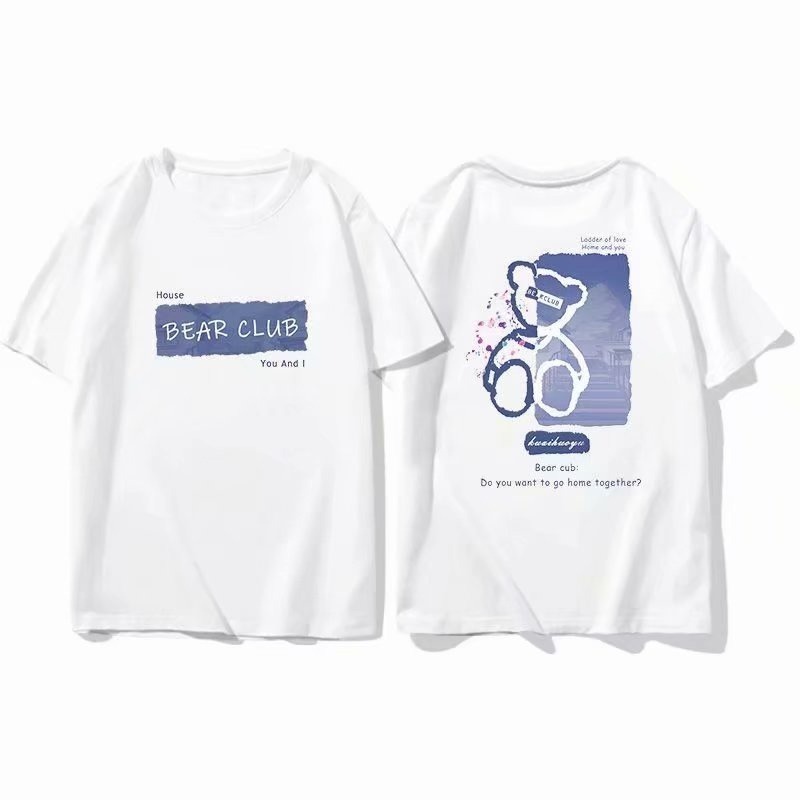 地下室-情侶短T恤 韓版小熊塗鴉印花五分袖寬鬆OVERSIZE短袖上衣【NL621280】-細節圖6