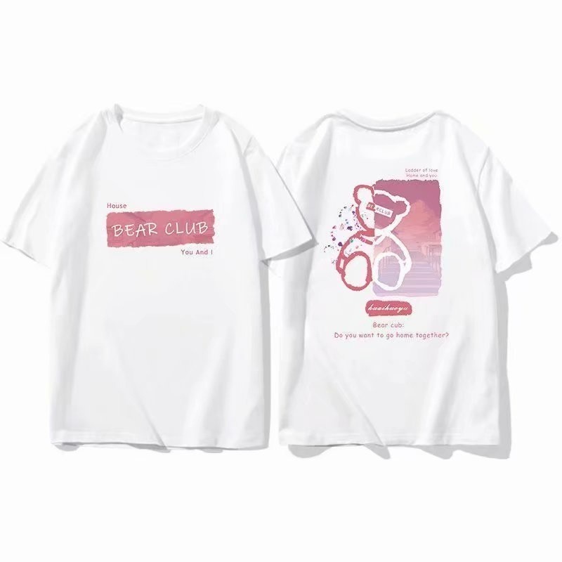 地下室-情侶短T恤 韓版小熊塗鴉印花五分袖寬鬆OVERSIZE短袖上衣【NL621280】-細節圖7