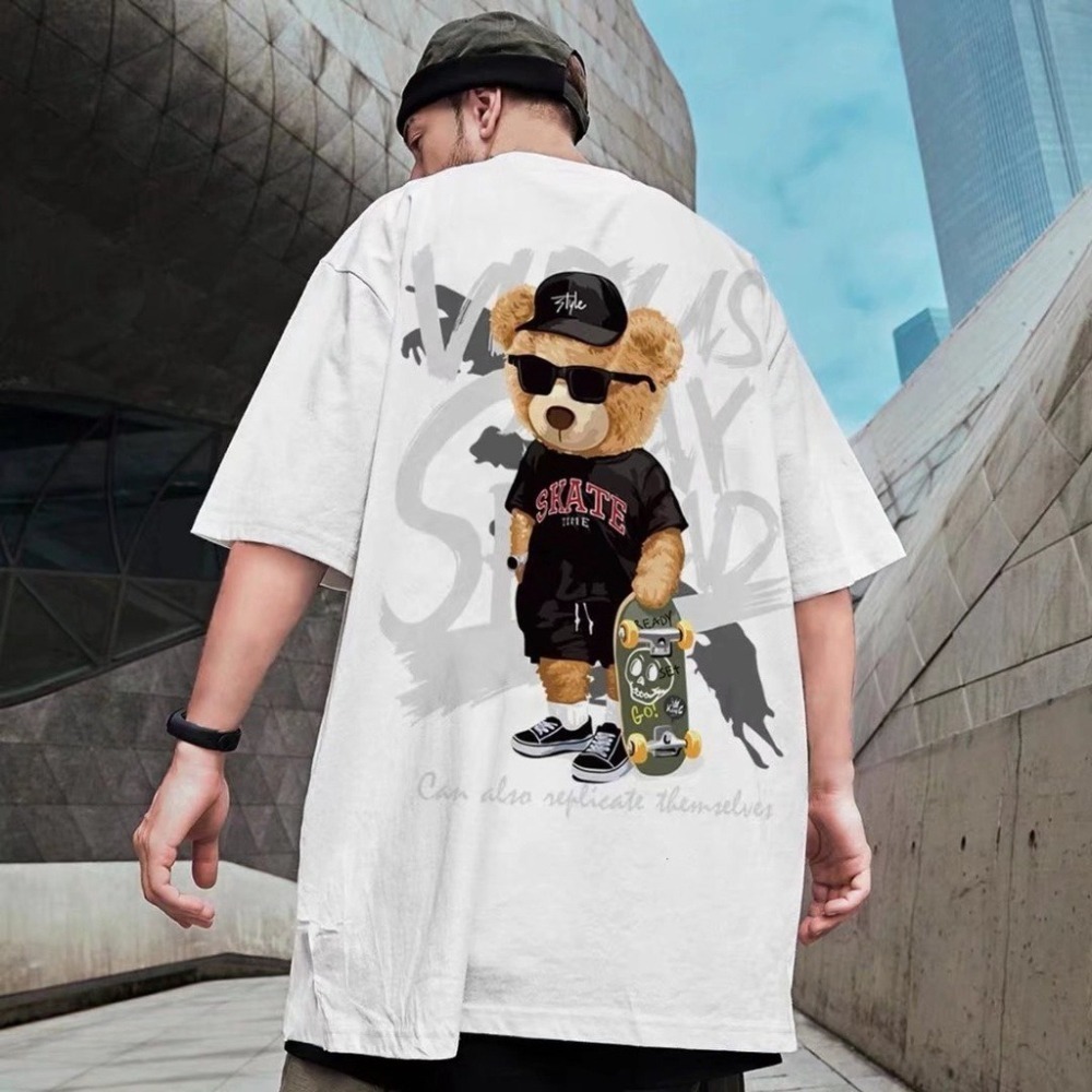 地下室-短袖T恤 韓版嘻哈滑板小熊 大尺碼 8XL 寬鬆 五分袖上衣【NL622174】-細節圖2