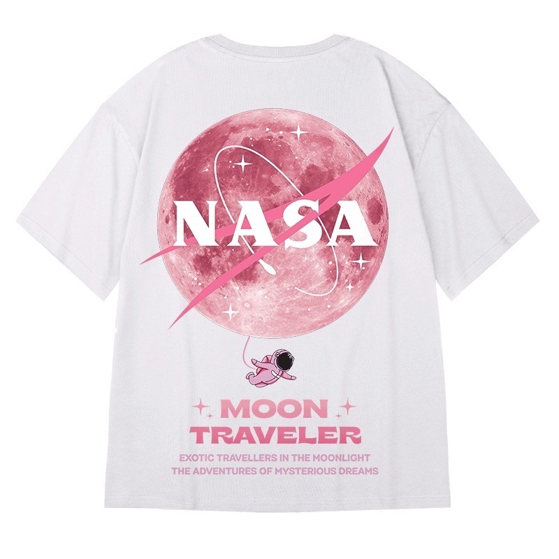 地下室-情侶短T恤 韓版NASA月球印花大尺碼8XL寬鬆短袖五分袖上衣【NL622284】-細節圖4