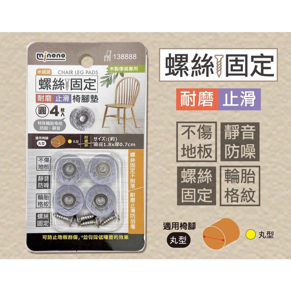 《物廉網》米諾諾 MINONO 方/圓 4入138871 138888耐磨椅腳墊 螺絲固定 耐磨止滑 椅腳墊  椅腳止滑-細節圖2