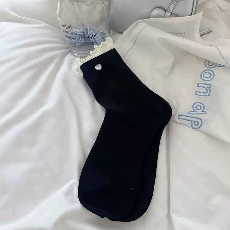 花邊愛心造型中筒襪-細節圖3