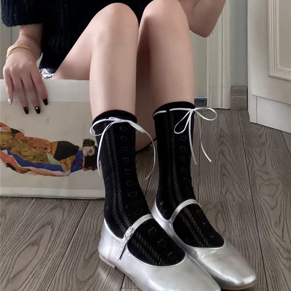 愛心綁帶透膚襪-細節圖2