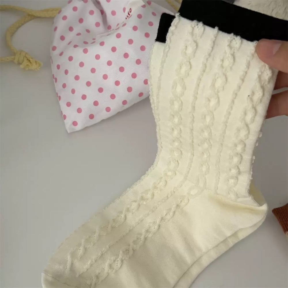 日系撞色麻花襪-細節圖2