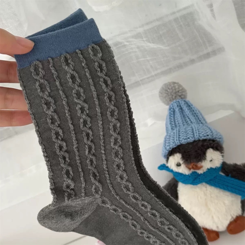 日系撞色麻花襪-細節圖4