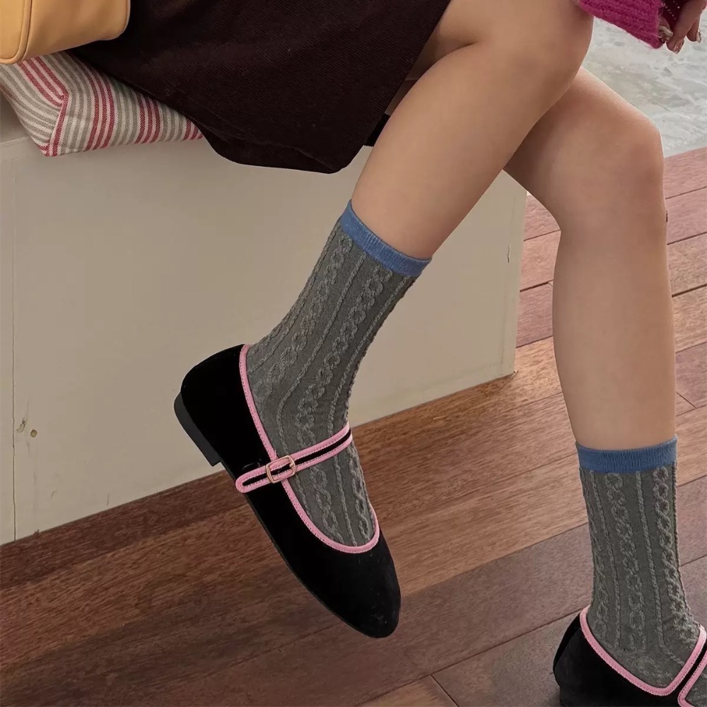 日系撞色麻花襪-細節圖5