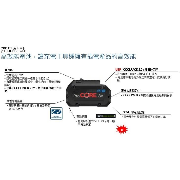 台北益昌  BOSCH HD PROCORE 高密度 電池 18V 4.0Ah 8.0AH 12.0AH-細節圖7