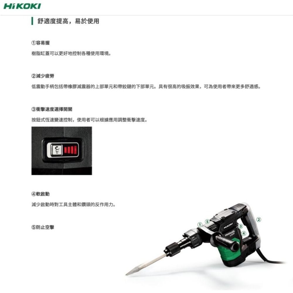 【台北益昌】HIKOKI  H41SE 無刷 電動 破碎機 電動鎚 無刷馬達 可調速 快速座-細節圖5