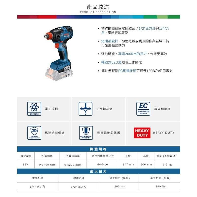 台北益昌 BOSCH GSB 18V-110 C 專業型四分鐵夾頭震動起子機+ GDX 18V-200 兩用衝擊頭-細節圖3