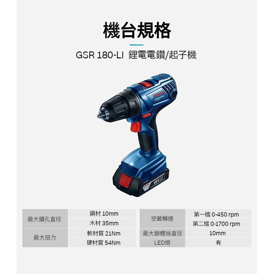 台北益昌 BOSCH 博世 18V 鋰電 電鑽 起子機 GSR 180-LI 空機 原廠公司貨-細節圖7