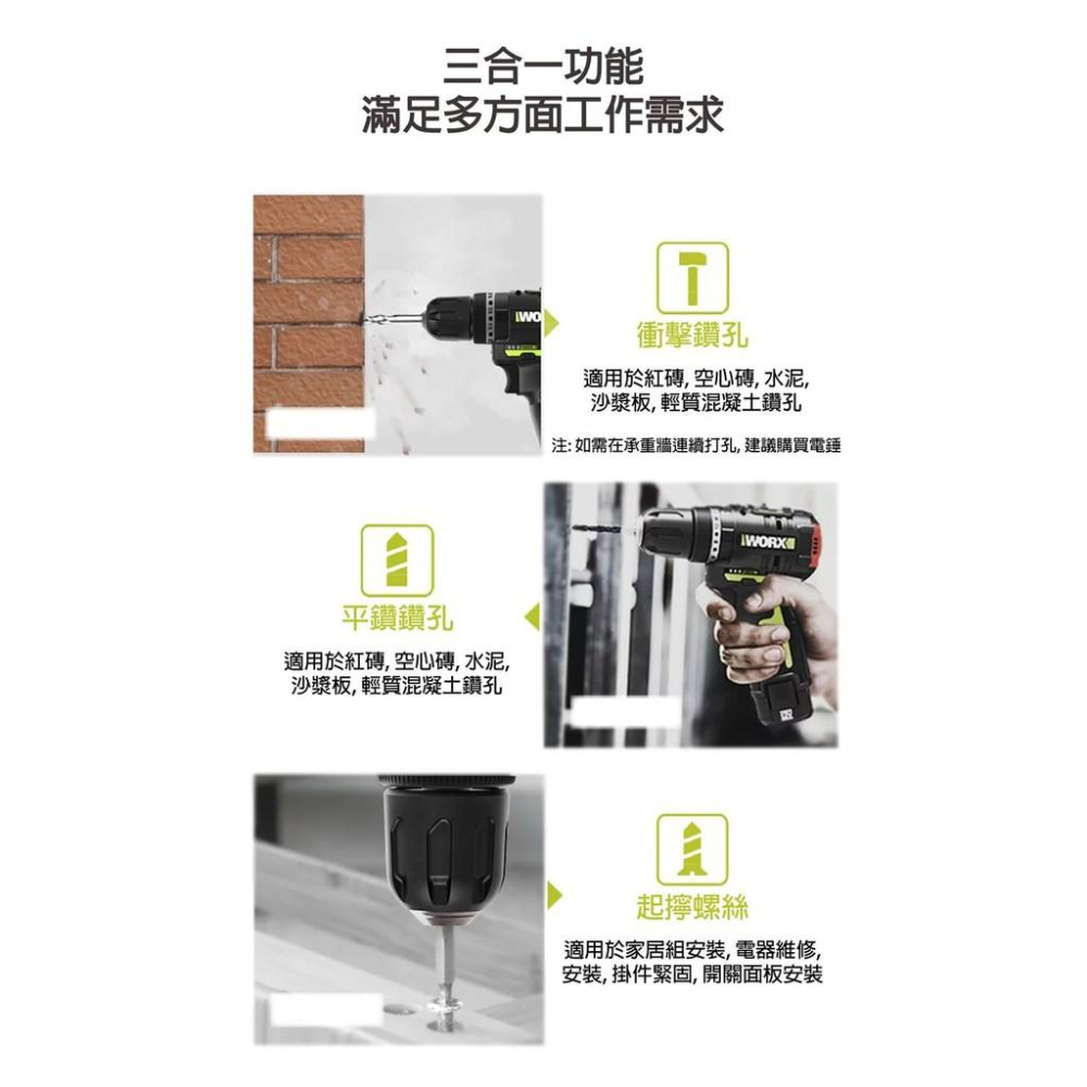 台北益昌 WORX 威克士 12V 鋰電 雙速 電鑽 雙2.0電池 套裝組 (WU131) 原廠公司貨-細節圖3