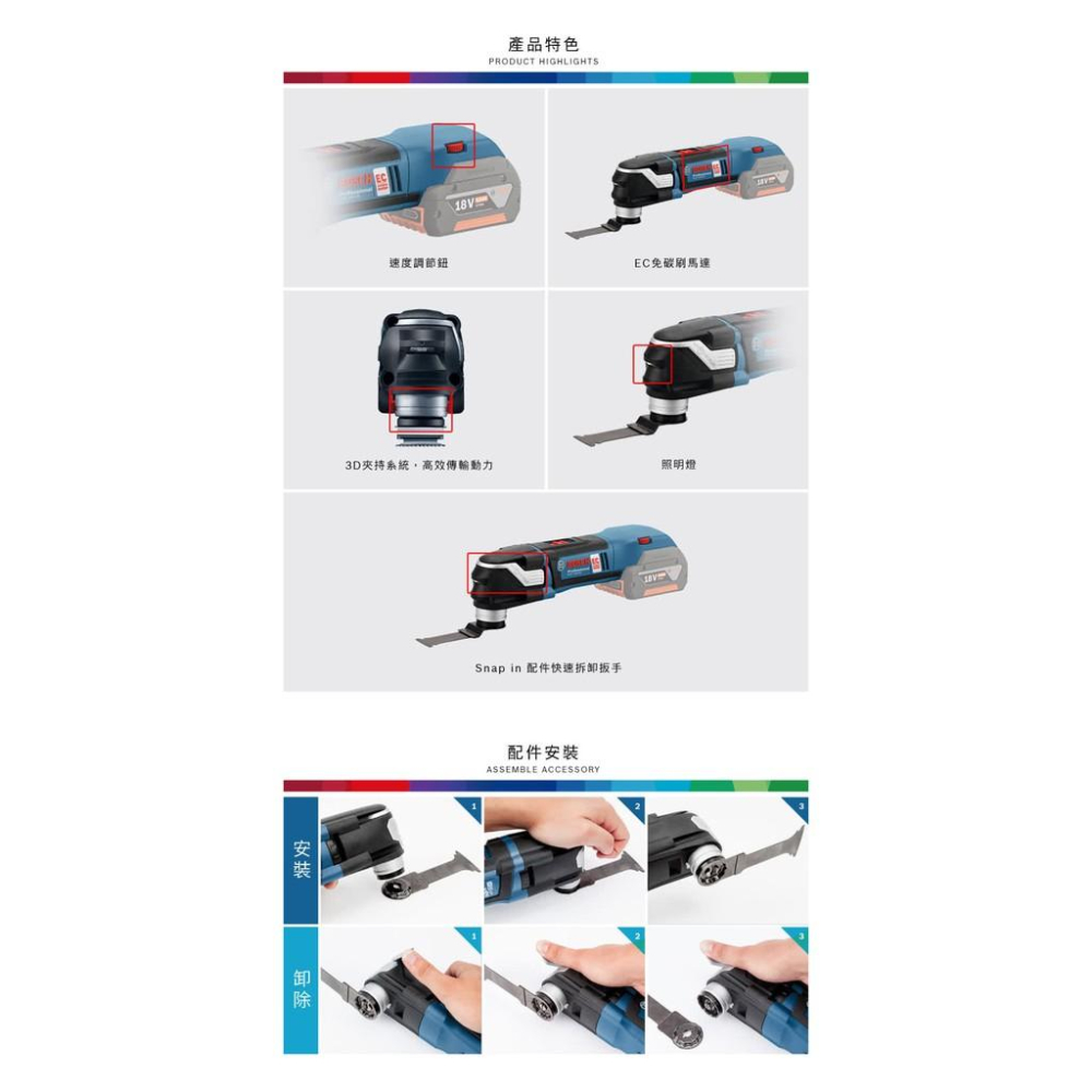 【台北益昌】德國 BOSCH GOP 18V-28 單主機 無刷鋰電魔切機 18V (附136工具箱) 輕巧 強軔-細節圖5