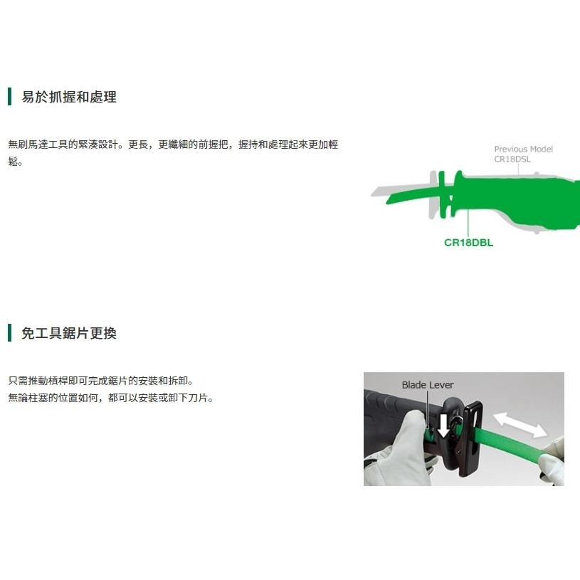 【台北益昌】  HIKOKI 雙電5.0AH 18V 無刷 水平線鋸機（軍刀鋸）CR18DBL 公司貨-細節圖4