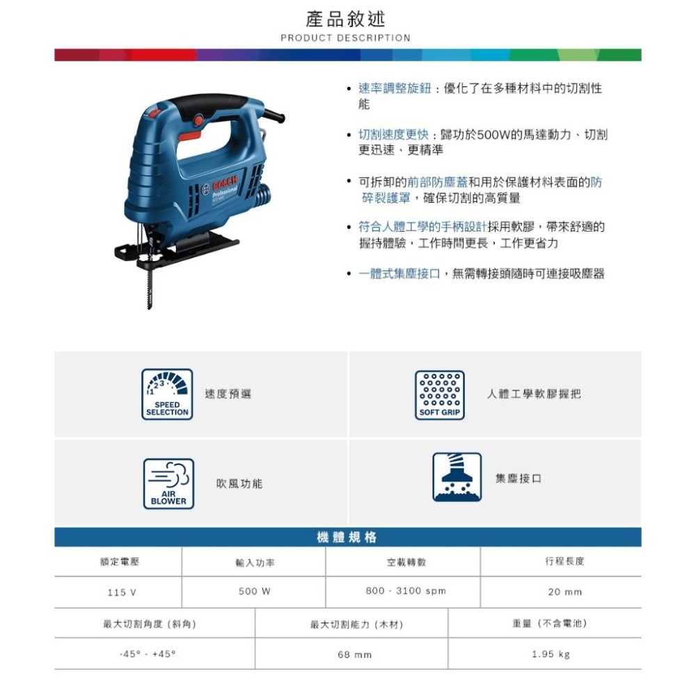 台北益昌 德國 Bosch GST 680 線鋸機 替代 GST 65 E 升級 切割能力 68mm (切木) 曲線鋸-細節圖5