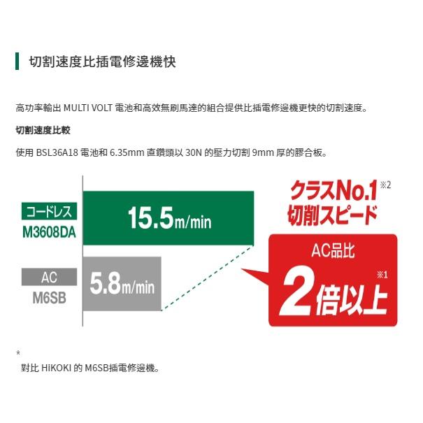 台北益昌  HIKOKI 單電2.5AH MV(36V) 無刷修邊機 M3608DA 公司貨-細節圖4