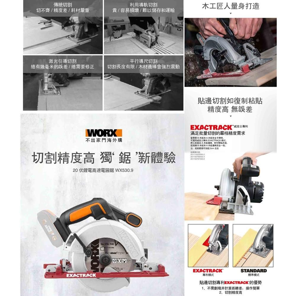 台北益昌 WORX 威克士 20V 165mm 鋰電 圓鋸機 (WX530) 原廠公司貨-細節圖2