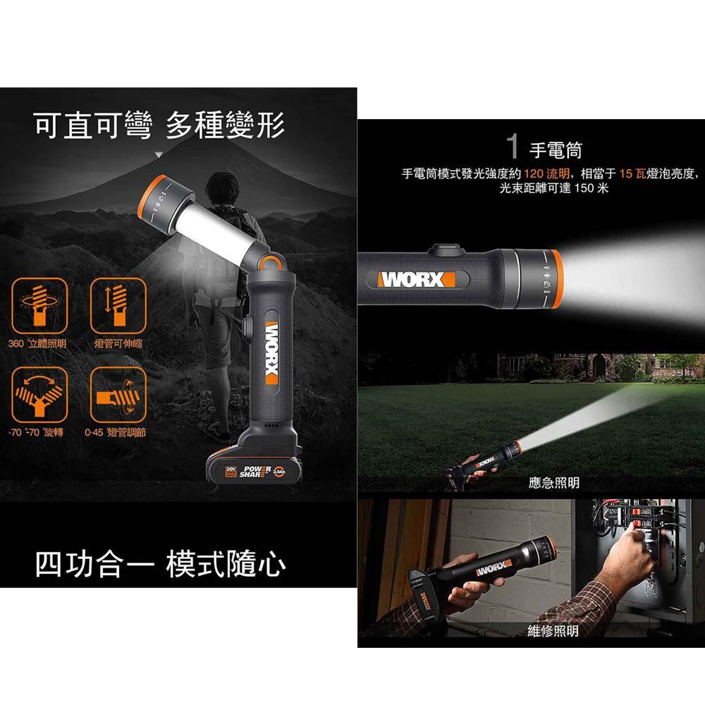 台北益昌 WORX 威克士 鋰電 多功能 LED燈 空機 (WX027.9) 原廠公司貨-細節圖2