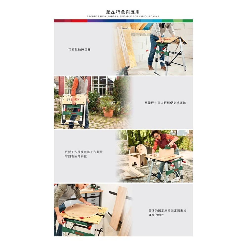 台北益昌 全新上市 德國 BOSCH 木工 摺疊式 多功能 工作檯 工作台 PWB 600-細節圖3