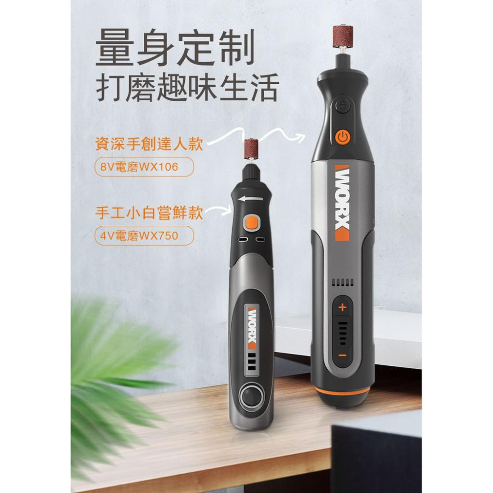 台北益昌 WORX 威克士 8V 迷你 鋰電 刻磨機 (WX106) 原廠公司貨-細節圖2