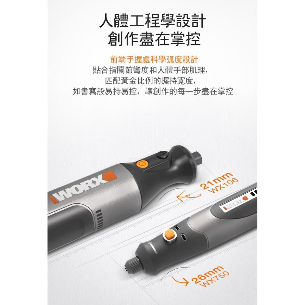 台北益昌 WORX 威克士 8V 迷你 鋰電 刻磨機 (WX106) 原廠公司貨-細節圖6