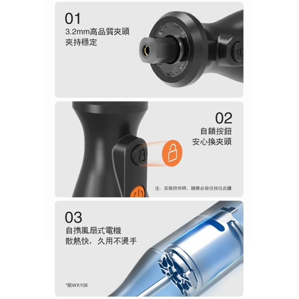 台北益昌 WORX 威克士 8V 迷你 鋰電 刻磨機 (WX106) 原廠公司貨-細節圖9