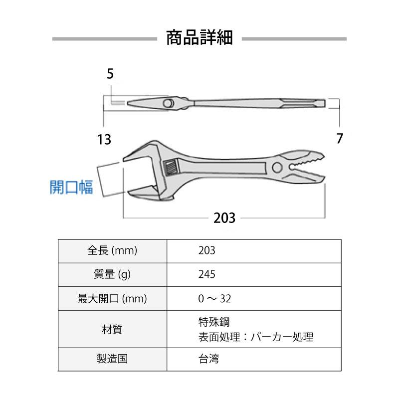 【台北益昌】FUJIYA 富士箭 黑金系列 大開口活動板手 32mm x 快速六角螺絲咬合口 FGP-32-BG-細節圖4