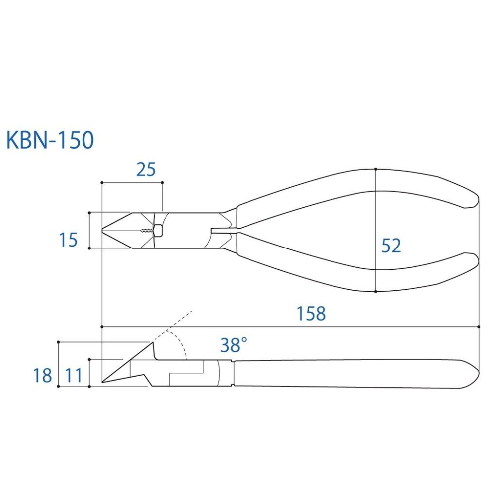 【台北益昌】日本 角田 TTC KBN-150 束帶 鉗 剪刀 束線帶 斜口鉗 模型 斜嘴鉗 158mm-細節圖2