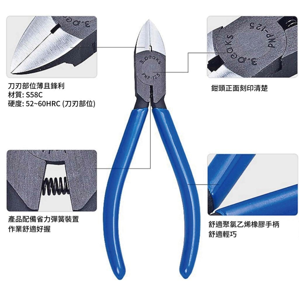 台北益昌 含稅 日本 3.PEAKS 小山 PNP-125G-S PNP-150G-S 電子 斜口鉗 塑膠 斜口剪 切斷-細節圖6