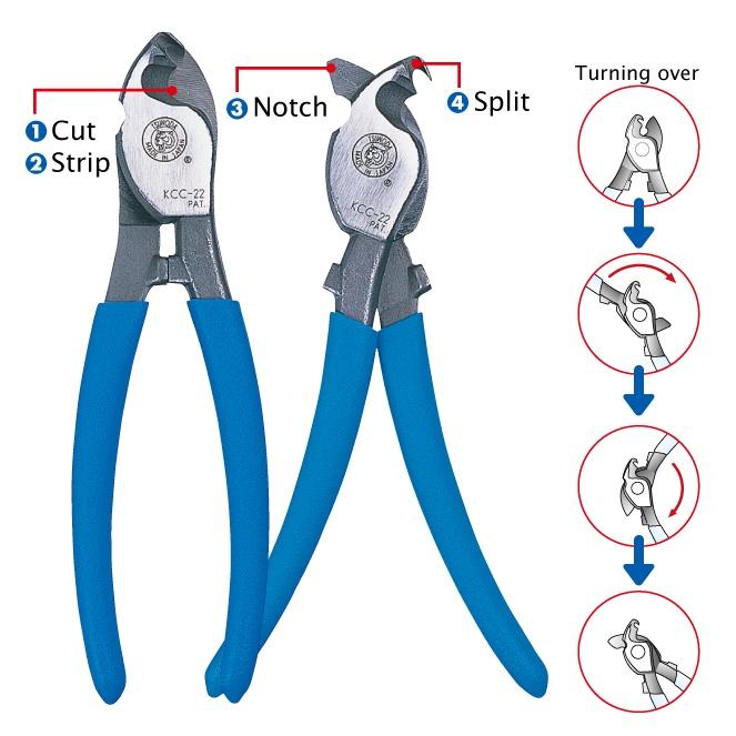 【台北益昌】日本 KING TTC 角田 KCC-22 電纜剪刀 反向電纜切割器 反轉式 多用途 剝線 鉗-細節圖3