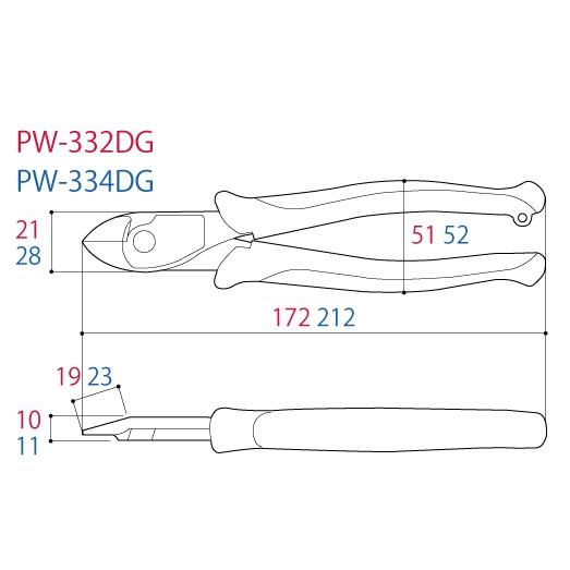 【台北益昌】日本 角田 TTC PW-332DG PW-334DG 薄刃 VVF線專用 強力 斜口鉗 尖嘴鉗-細節圖3