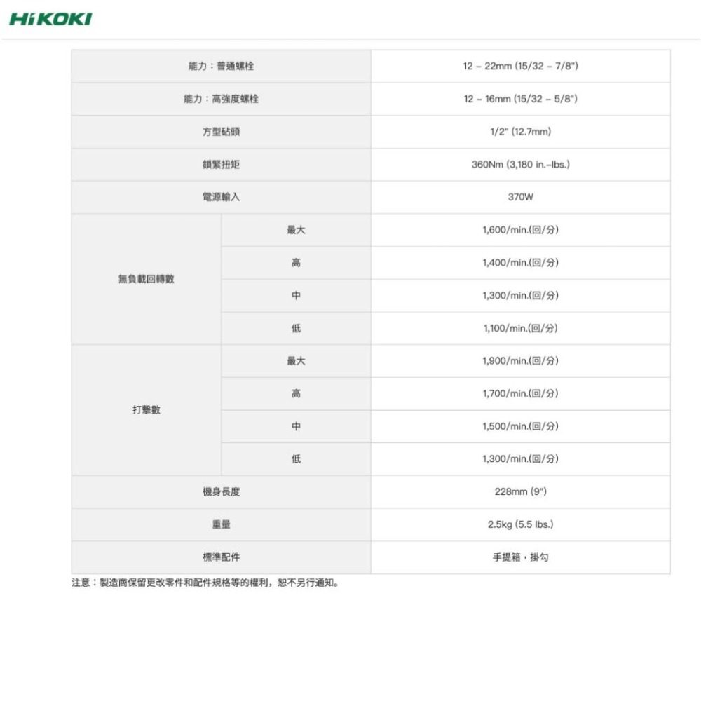 【台北益昌】HIKOKI  WR16SE 360Nm 四分 無刷 衝擊式 電動扳手 板手機 插電110V 板手-細節圖2