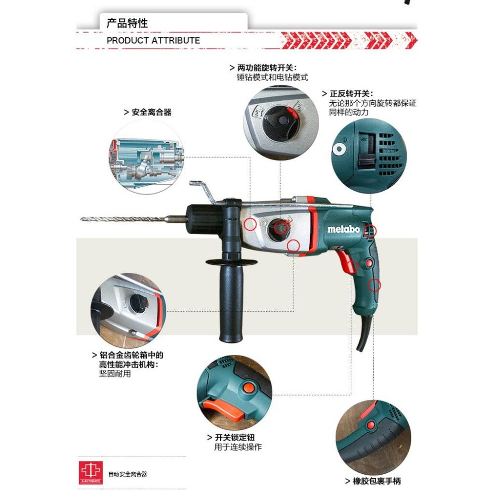 【台北益昌】德國 美達寶 metabo 兩用 鎚鑽 BHE 2643 插電工具 原廠公司貨-細節圖3