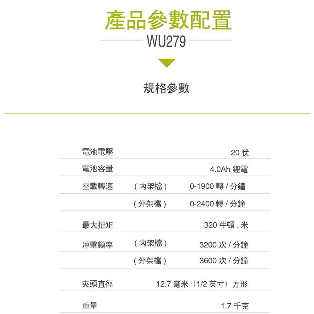 台北益昌 WORX 威克士 20V 鋰電 無刷 衝擊 扳手 雙電池 套裝組 (WU279.1) 原廠公司貨-細節圖6