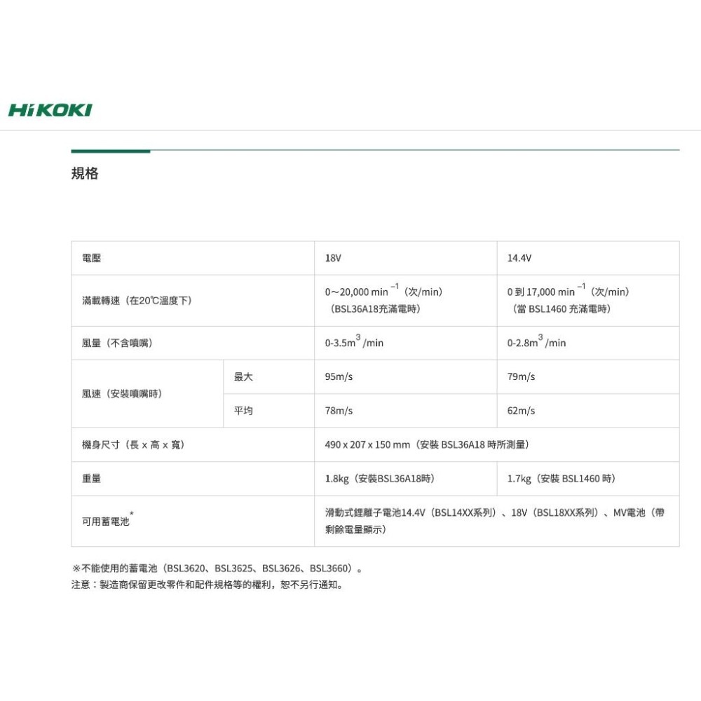 【台北益昌】HIKOKI 18V RB18DC 充電式 吹風機 鼓風機 單主機-細節圖2