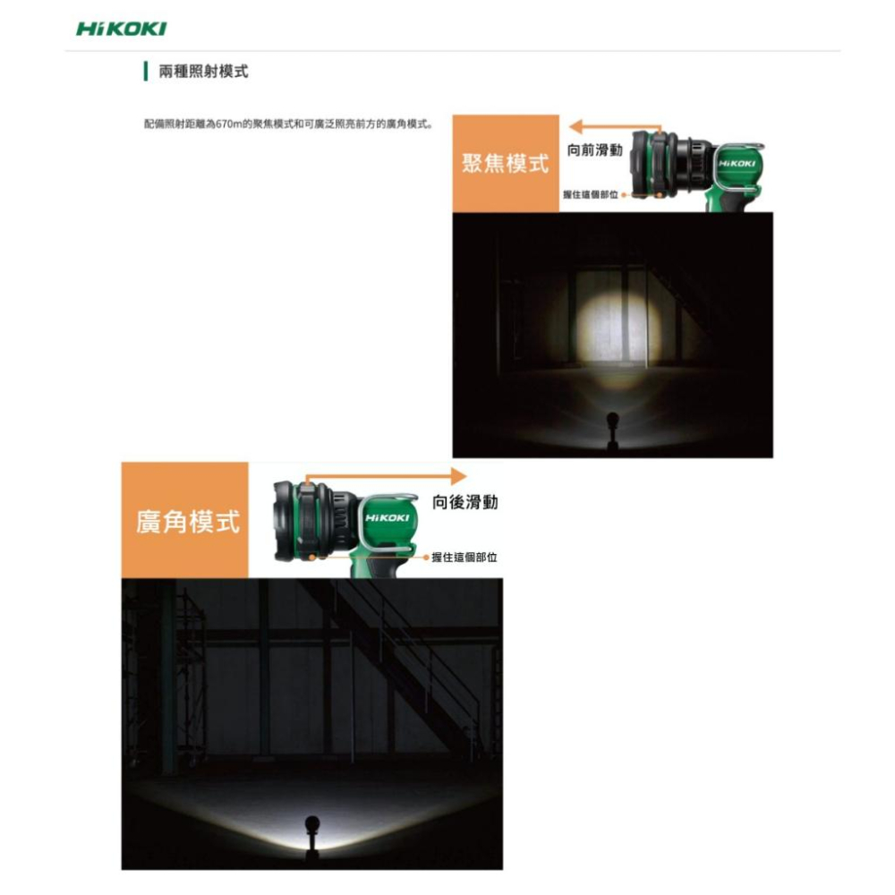 【台北益昌】HIKOKI 18V LED工作燈 UB18DH 1250lm 空機 公司貨-細節圖4