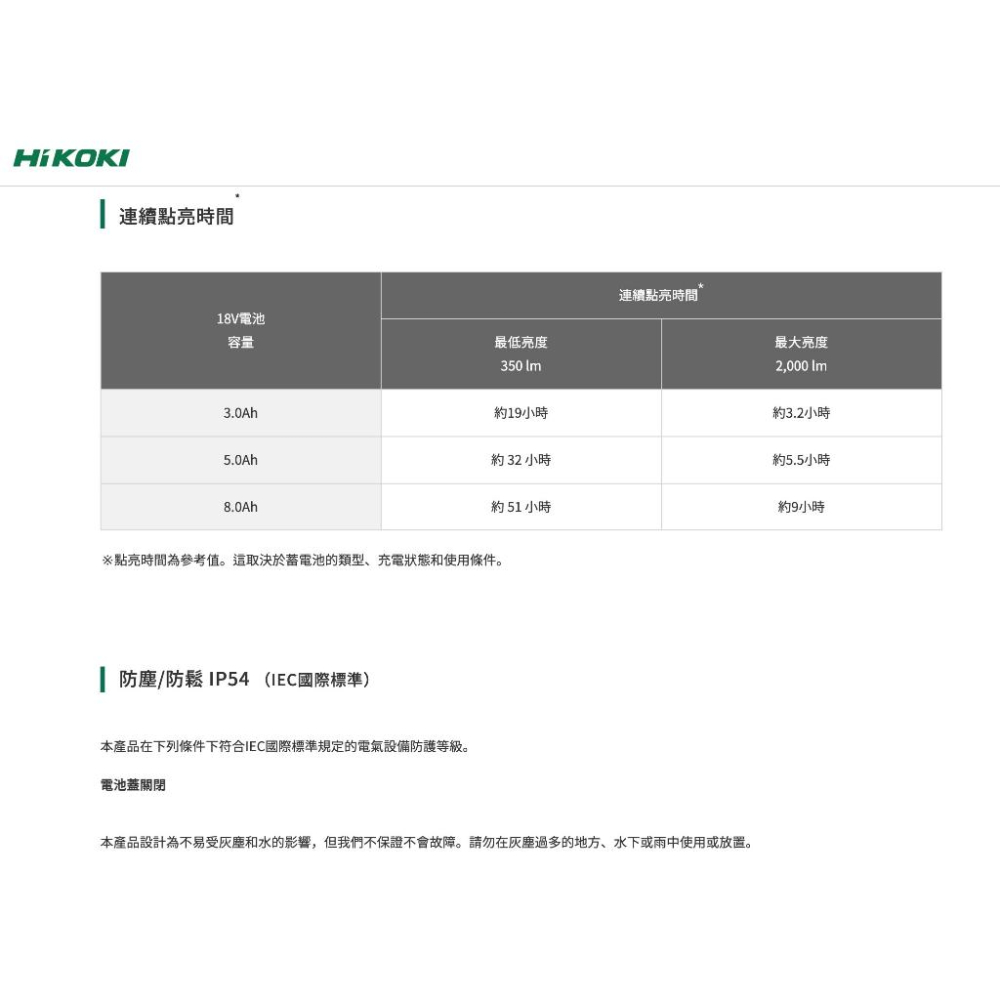 【台北益昌】HIKOKI UB18DB 工作 照明燈 18v 鋰電 IP54 防水 （空機）-細節圖6