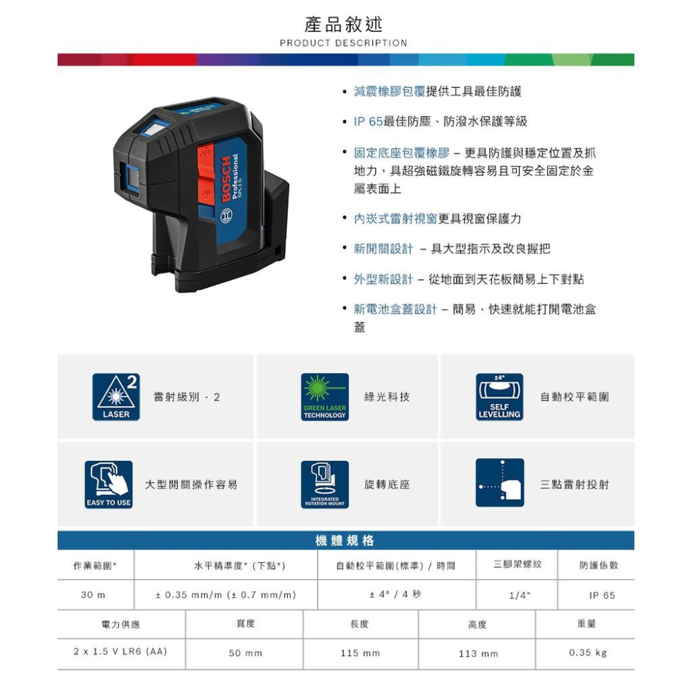 台北益昌 BOSCH 綠光點雷射儀 GPL 3 G 原廠公司貨 GPL 3G-細節圖4
