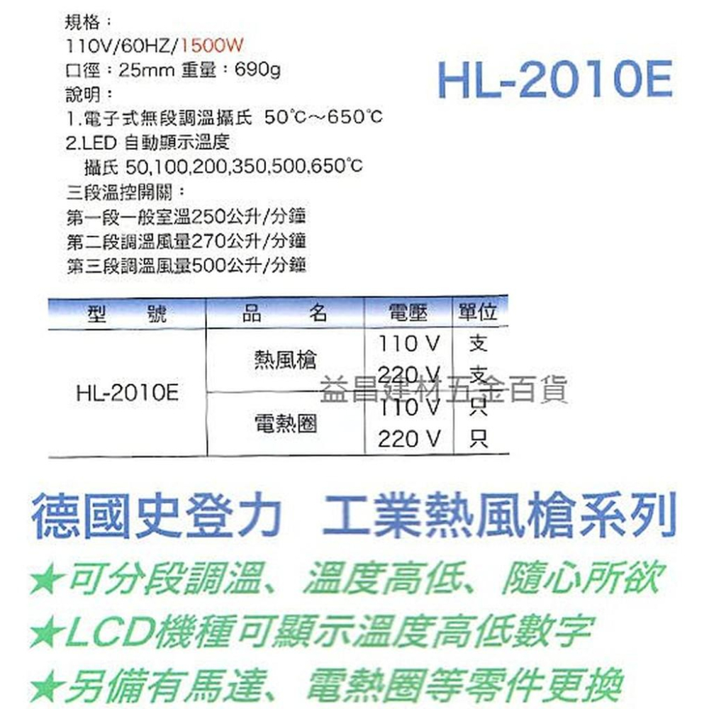 【台北益昌】德國STEINEL史登力 HL-2020E 熱風 槍 機 熱烘 熱熔 1500W 調溫 原 HL-2010E-細節圖2