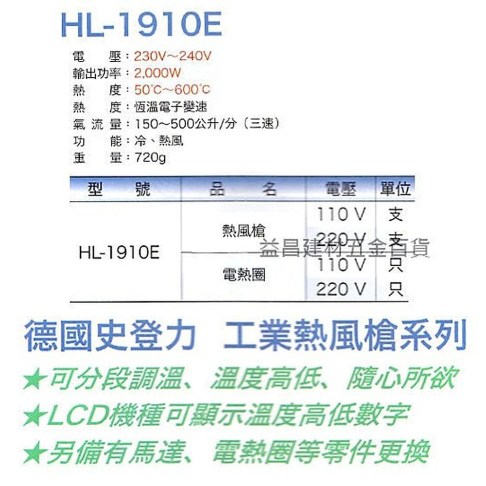 【台北益昌】德國 STEINEL 史登力 HL-1920E (原HL-1910E) 熱風槍 熱熔槍 110V 2000W-細節圖2