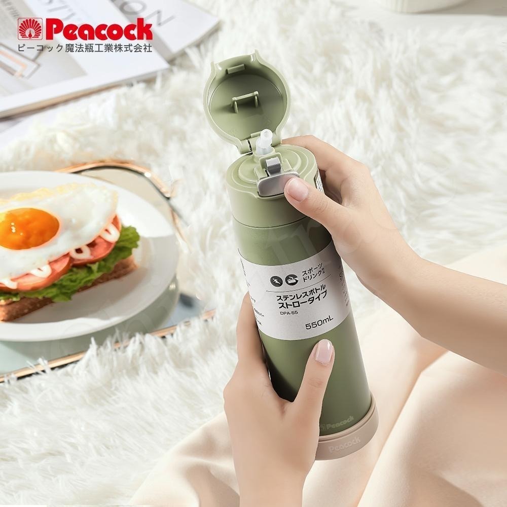 【日本孔雀Peacock】莫蘭迪316不鏽鋼 一鍵彈開吸管式保冷保溫杯550ML(防撞矽膠底座)五色任選-細節圖6