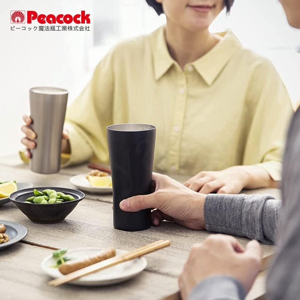 【日本孔雀Peacock】不鏽鋼真空斷熱 居酒屋 保冷保溫 啤酒杯 鋼杯420ML-磨砂黑/原剛色-兩色任選-細節圖2