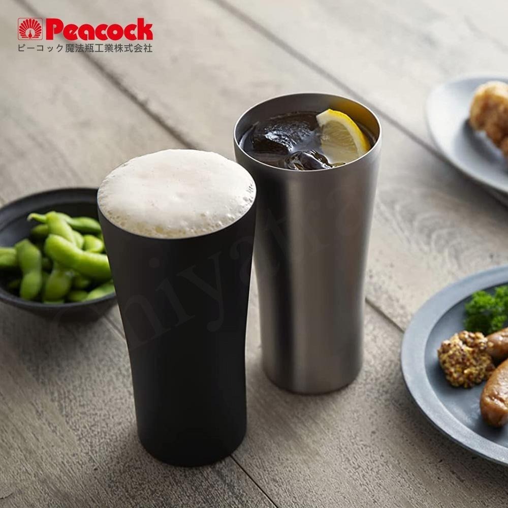 【日本孔雀Peacock】不鏽鋼真空斷熱 居酒屋 保冷保溫 啤酒杯 鋼杯420ML-磨砂黑/原剛色-兩色任選-細節圖3