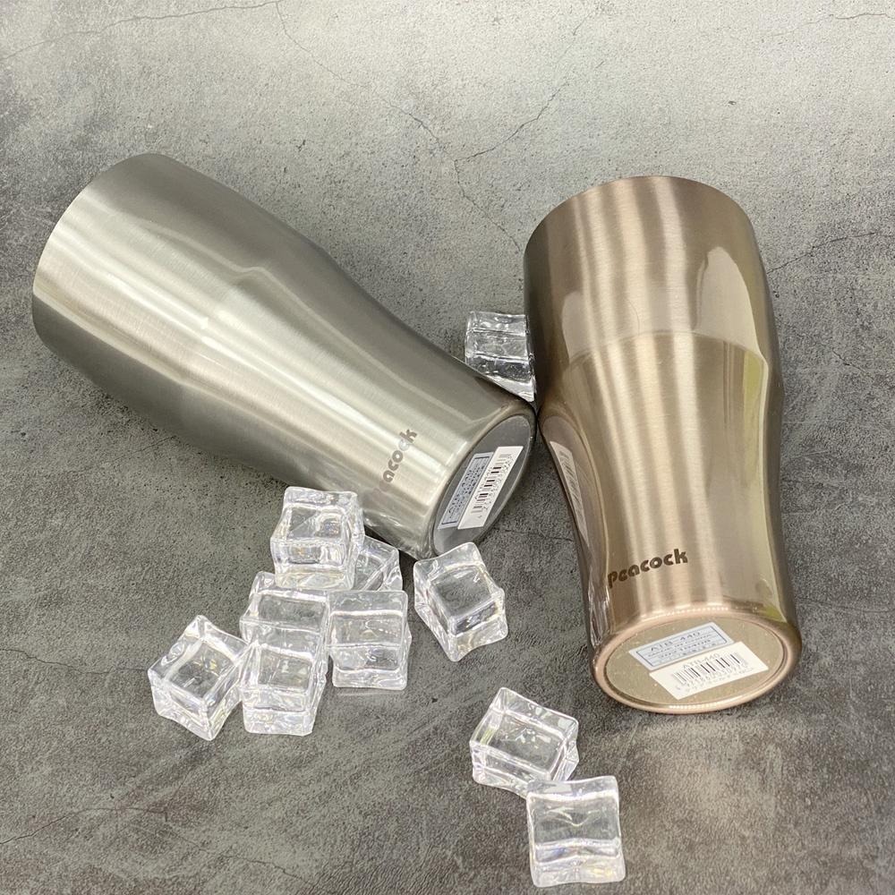 【日本孔雀Peacock】真空斷熱不鏽鋼杯 啤酒杯 冰沙杯 冰壩杯 保冷保溫杯 440ML-原鋼色/香檳咖-細節圖2