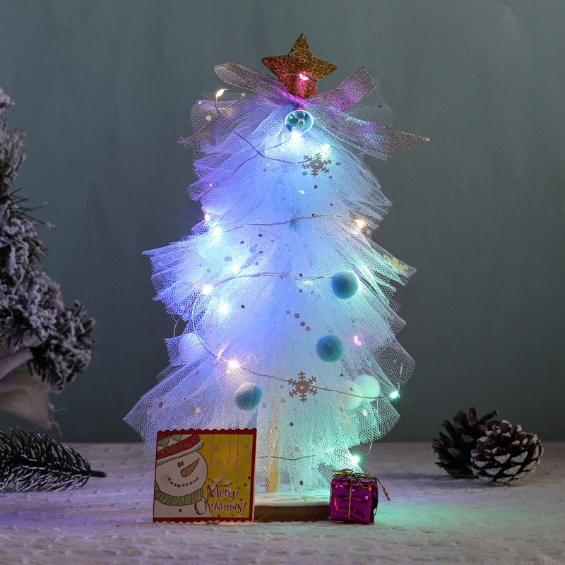 台灣現貨 耶誕節裝飾品 網紗發光聖誕樹 DIY材料包 彩燈款-細節圖2