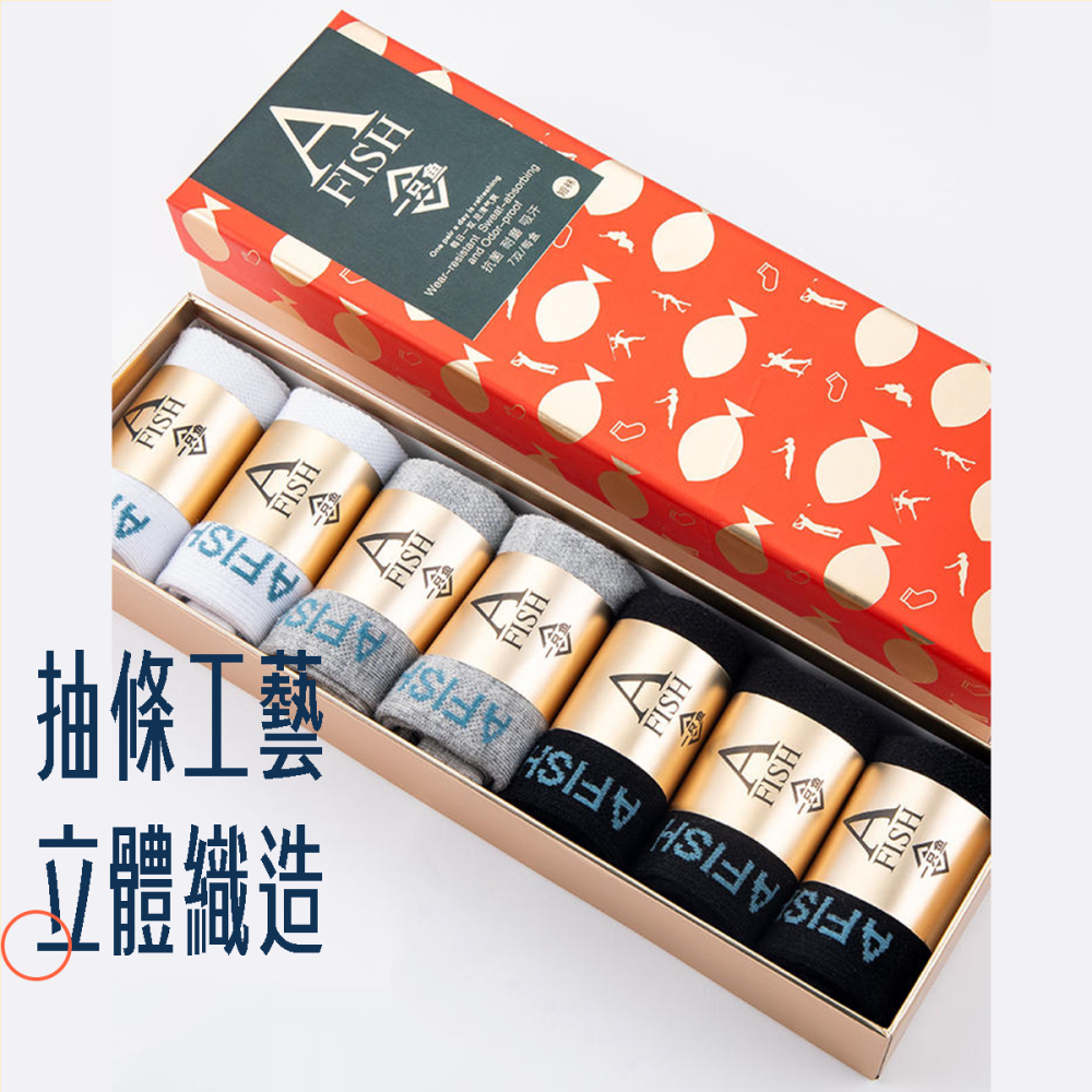 台灣現貨 湖遠行 一隻魚襪子 7A級抗菌 A FISH 一只魚襪子 正品抗菌男女同款四季防臭襪子 一盒7雙-細節圖2