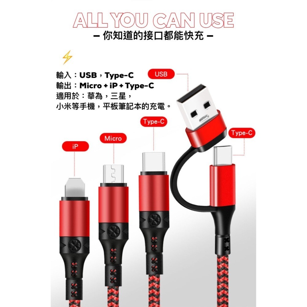 HOHODA【K 科技KYOTO】USB C 5合1 二拖三 萬用線 QC3.0 充電線 Type-C L MICRO-細節圖5