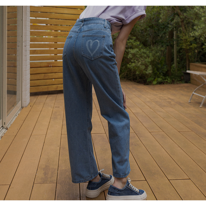 翻釦造型圖樣割破牛仔寬褲- M碼-細節圖2