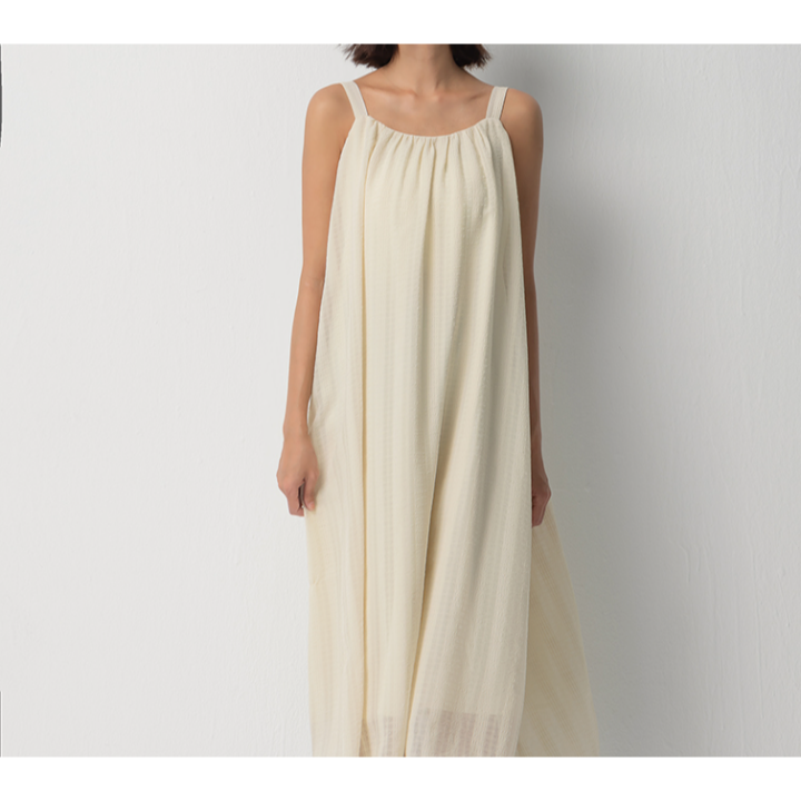 仙氣壓紋設計飄逸洋裝~米白色-細節圖4