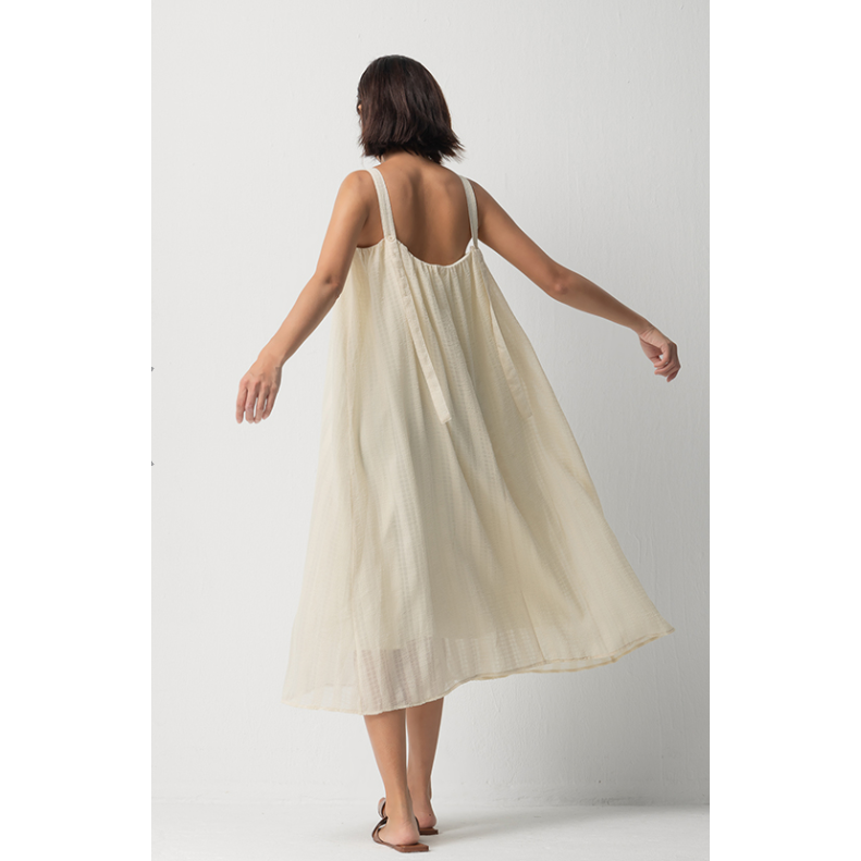 仙氣壓紋設計飄逸洋裝~米白色-細節圖5